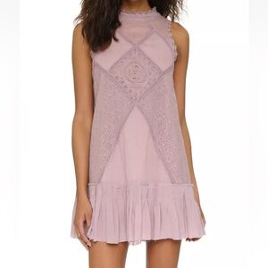 Free people dusky pink lacy boho cut out back festival cowgirl mini dress size L